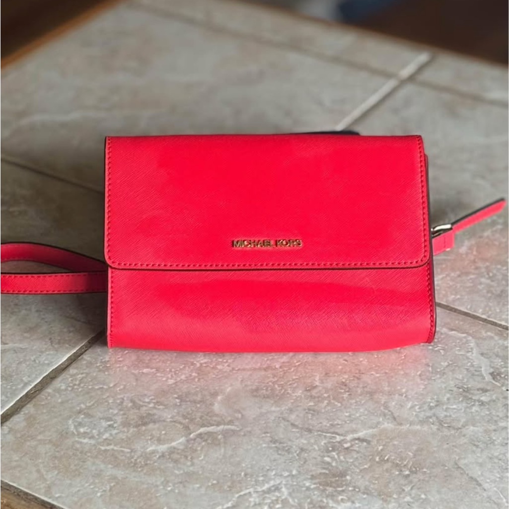 Michael Kors Red Clutch With Gold Hardware